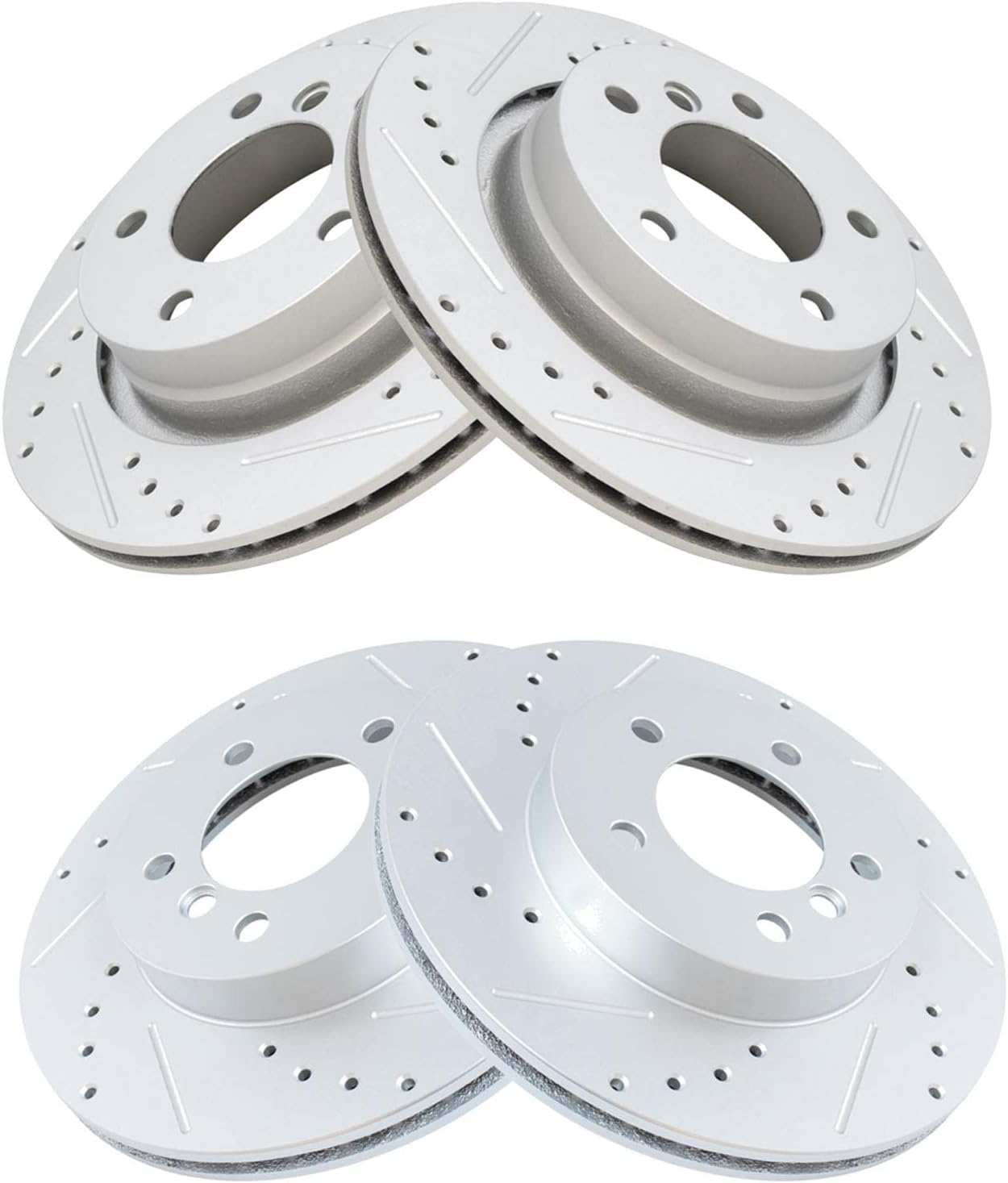 TRQ Performance Front and Rear Brake Rotor Set G Coated Drilled and Slotted Compatible with 1999-2000 BMW 323i 2000 323Ci 1999-2000 328i 2000 328Ci 2001-2006 325Ci 2001-2005 325i