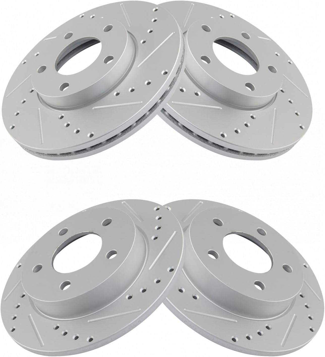 TRQ Front and Rear Performance Brake Rotors Set Premium G-Coated Cross Drilled & Slotted Compatible with 2004-2013 Mazda 3