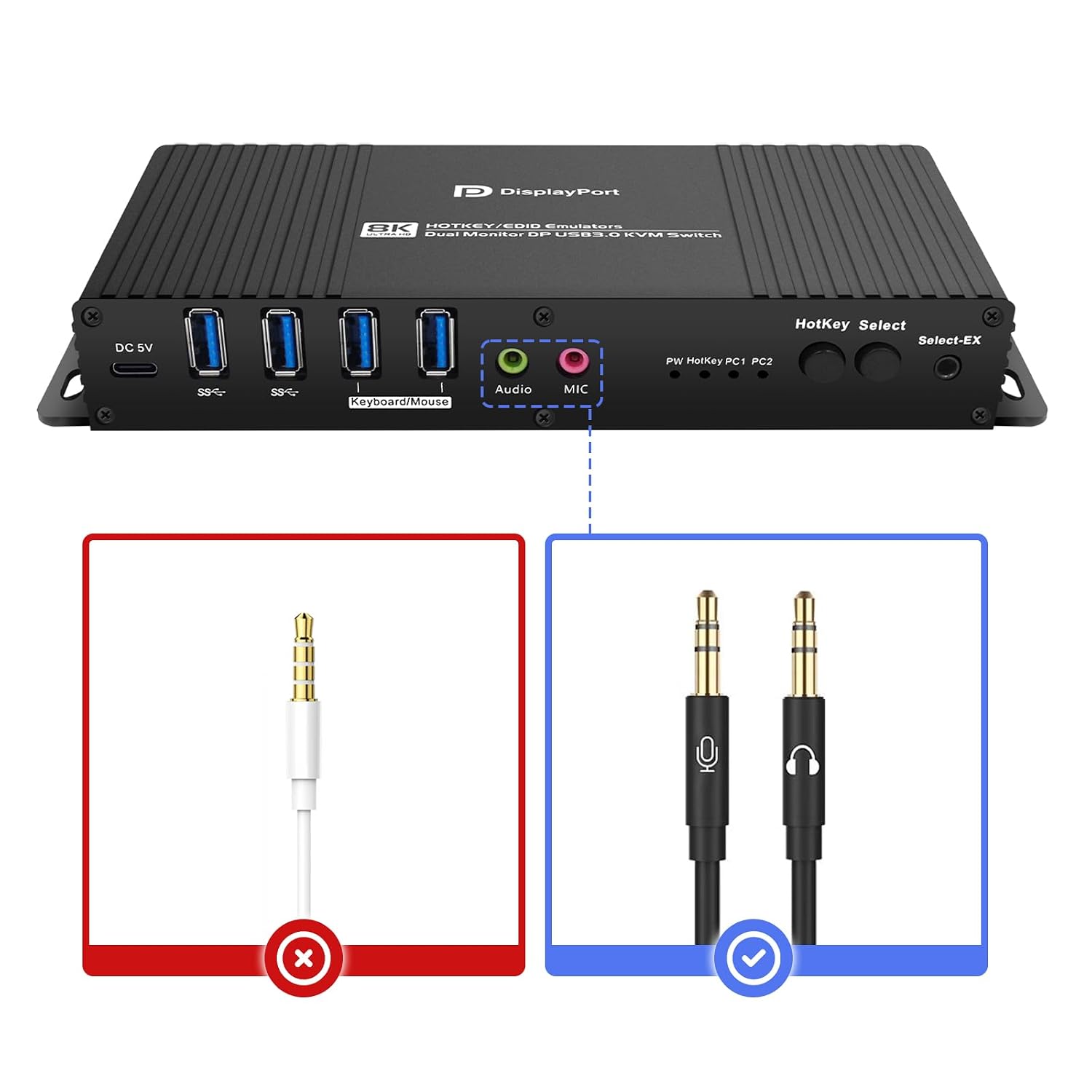 Kvm Switch Displayport EDID 2 Monitors 2 Computers 4K 144Hz Hotkey Switching kvm Switch Dual Monitors dp 1.4 1440P 144Hz 165Hz 240hz Hotkey EDID