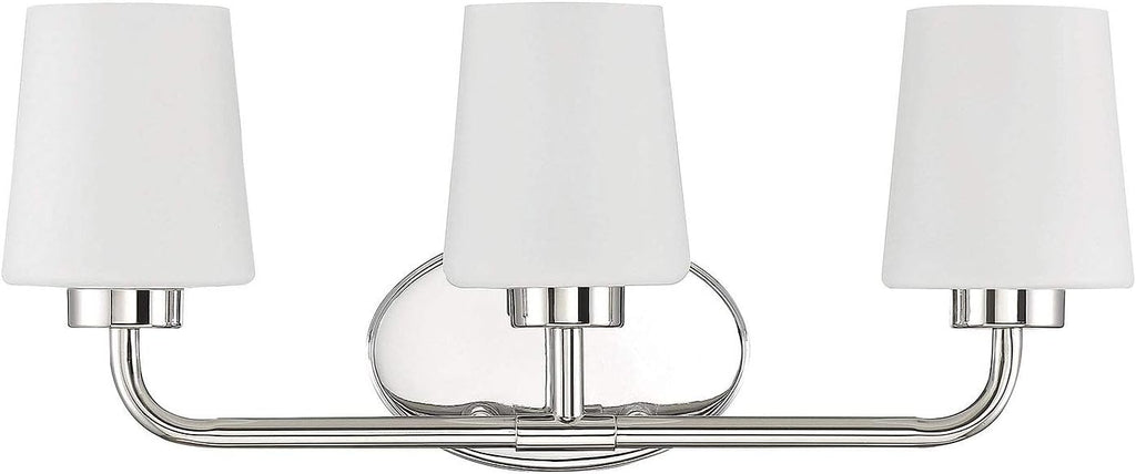 Savoy House 8-4090-3-109 Capra Mid-Century Modern White Opal Glass Bathroom Vanity Wall Light, 3-Light 180 Total Watts, 9' H x 22' W, Polished Nickel