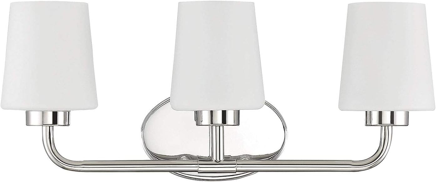 Savoy House 8-4090-3-109 Capra Mid-Century Modern White Opal Glass Bathroom Vanity Wall Light, 3-Light 180 Total Watts, 9' H x 22' W, Polished Nickel
