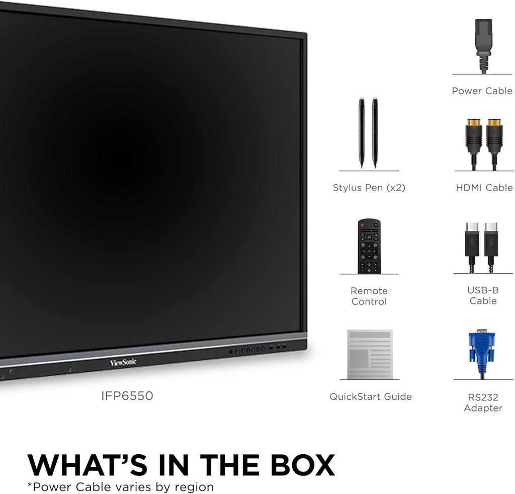 ViewSonic IFP6550 65 Inch ViewBoard 4K Interactive Flat Panel Display with 40-Point Touch, Integrated Microphone and HDMI, VGA, RJ45