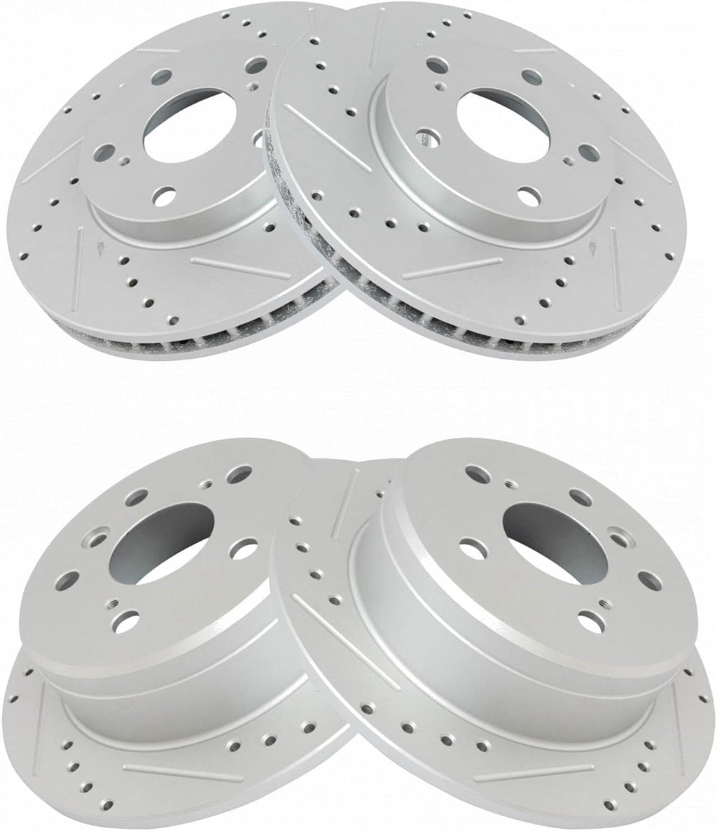 TRQ Performance Front and Rear Brake Rotor Set G Coated Drilled and Slotted Compatible with 1997-2001 Lexus ES300 1992-2001 Toyota Camry 1999-2003 Toyota Solara