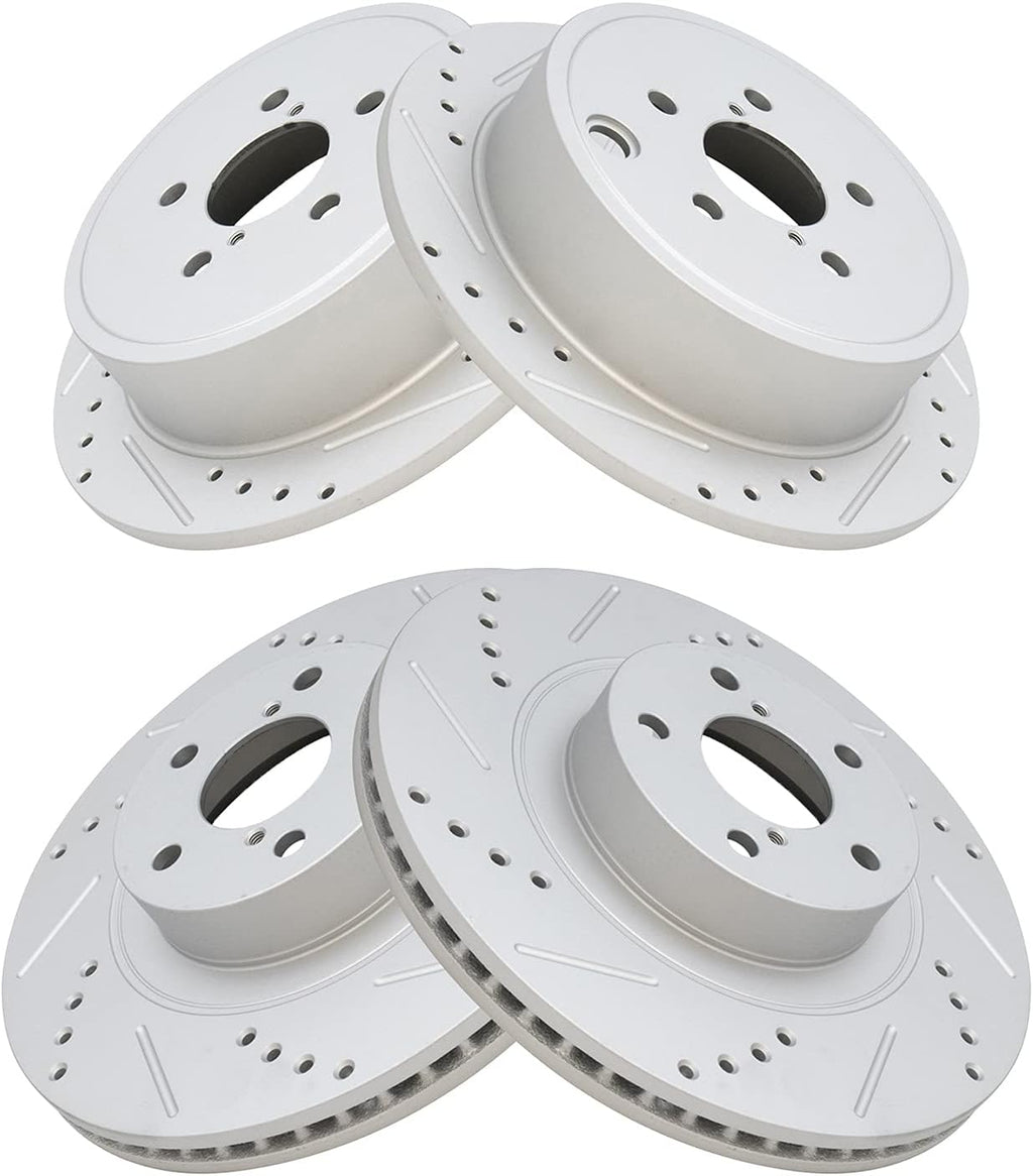 TRQ Performance Front and Rear Brake Rotor Set G Coated Drilled and Slotted Vented Solid Compatible with 2013-2015 Subaru BRZ 2009-2013 Forester 2008-2014 Impreza 2010-2014 Legacy Outback