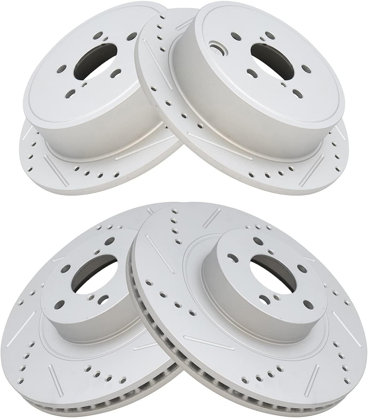 TRQ Performance Front and Rear Brake Rotor Set G Coated Drilled and Slotted Vented Solid Compatible with 2013-2015 Subaru BRZ 2009-2013 Forester 2008-2014 Impreza 2010-2014 Legacy Outback