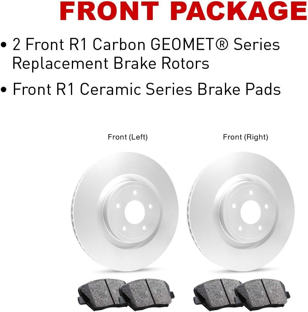 R1 Concepts Front Brake Kit Fits 2007-2010 Acura CSX; 2002-2006 Acura RSX; 2006-2011 Honda Civic| Ceramic Brake Pads and Blank Brake Rotors| 11.8' Front