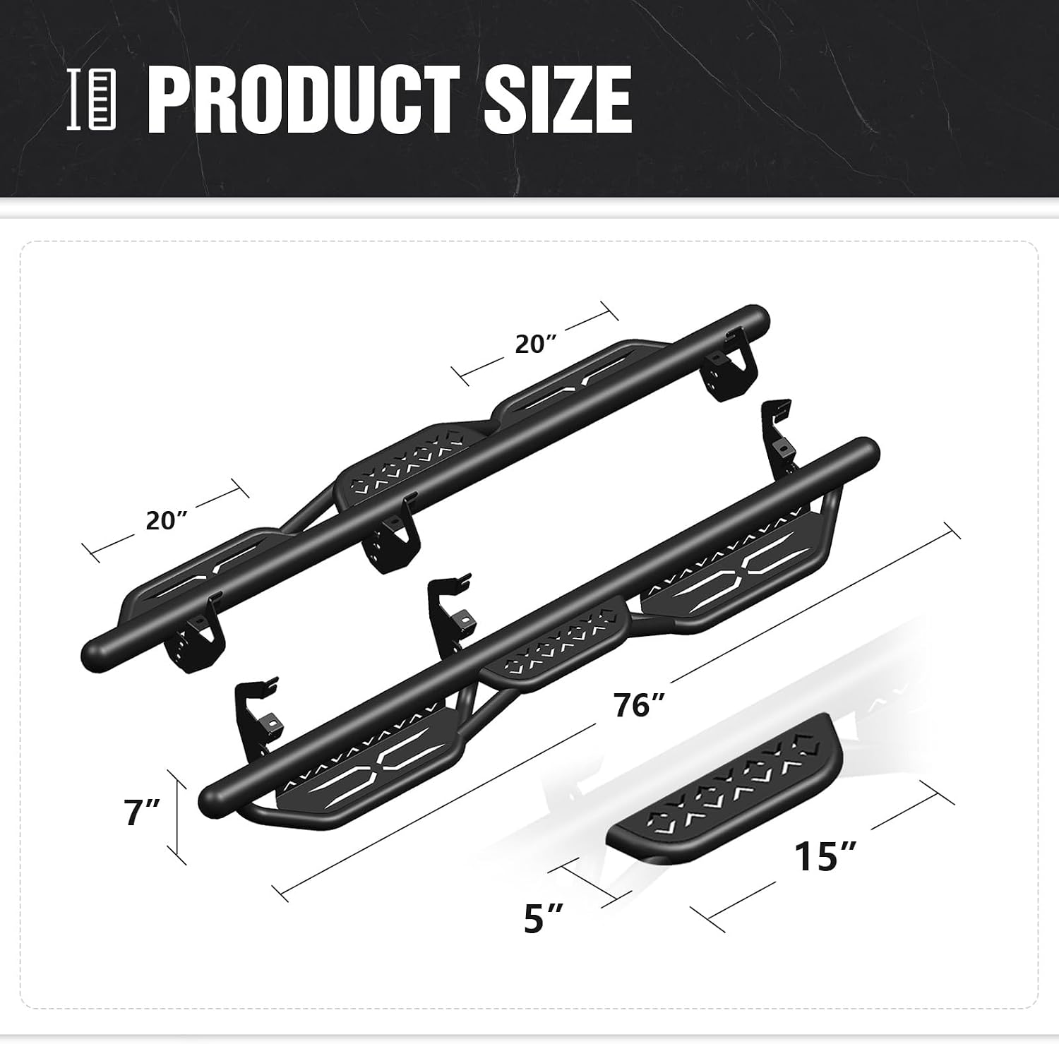 YZONA Running Boards Compatible for 2019-2026 Chevy Silverado & GMC Sierra 1500, 2020-2026 Chevrolet Silverado/GMC Sierra 2500 HD 3500 HD Double Cab/Extended Cab, Two Stairs Design Side Step Nerf Bar
