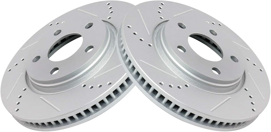 TRQ Performance Front and Rear Brake Rotor Set G Coated Drilled and Slotted Vented Solid Compatible with 2005-2009 Buick LaCrosse 2004-2008 Pontiac Grand Prix