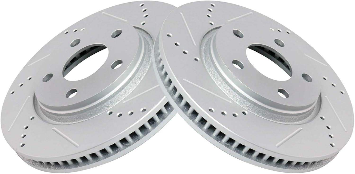 TRQ Performance Front and Rear Brake Rotor Set G Coated Drilled and Slotted Vented Solid Compatible with 2005-2009 Buick LaCrosse 2004-2008 Pontiac Grand Prix