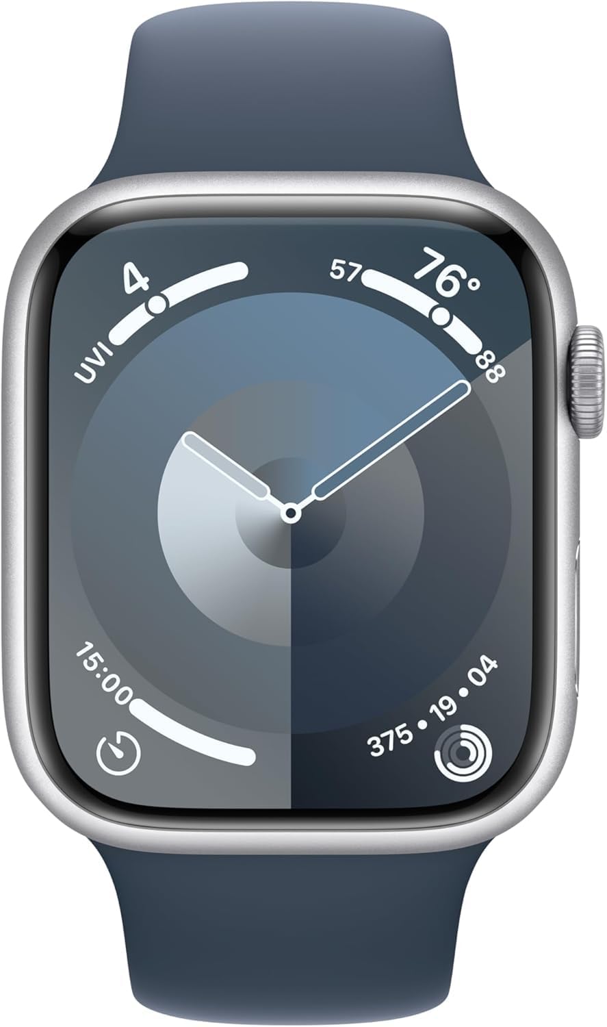 Apple Watch Series 9 [GPS 45mm] Silver Aluminum Case with Storm Blue Sport Band S/M (Renewed Premium)