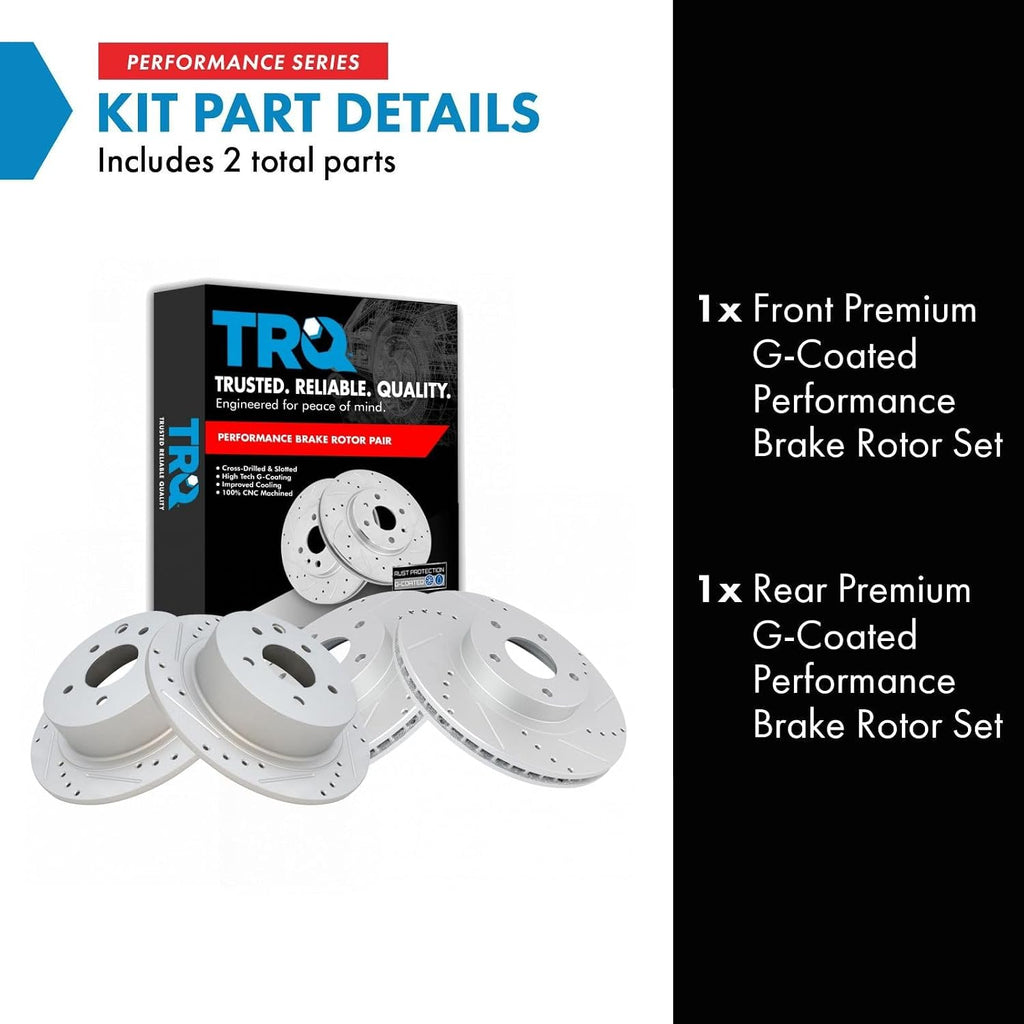 TRQ Performance Front and Rear Brake Rotor Set G Coated Drilled and Slotted Compatible with 2002-2006 Nissan Altima
