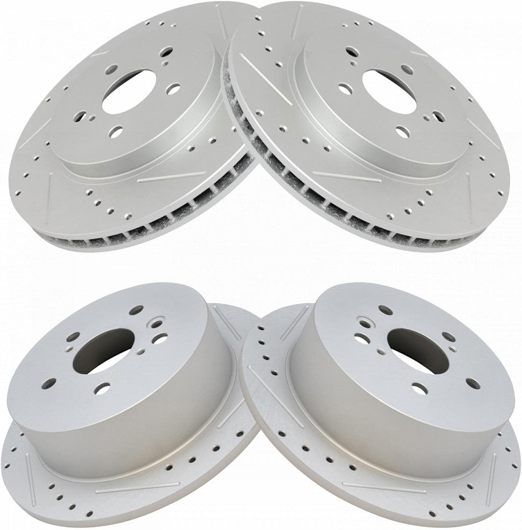 TRQ Performance Front and Rear Brake Rotor Set G Coated Drilled and Slotted Compatible with 2004-2006 Lexus RX330 2007-2009 RX350 2006-2008 RX400h 2006-2007 Toyota Highlander