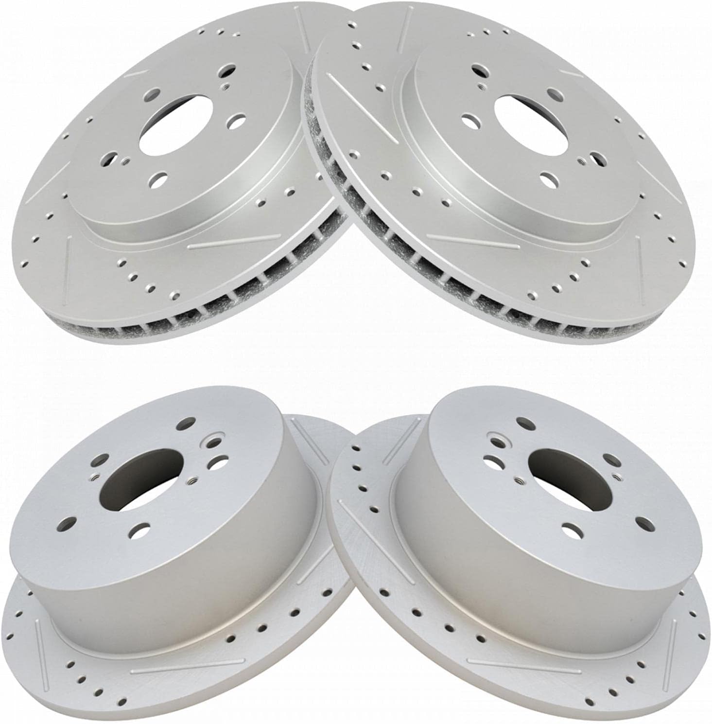 TRQ Performance Front and Rear Brake Rotor Set G Coated Drilled and Slotted Compatible with 2004-2006 Lexus RX330 2007-2009 RX350 2006-2008 RX400h 2006-2007 Toyota Highlander