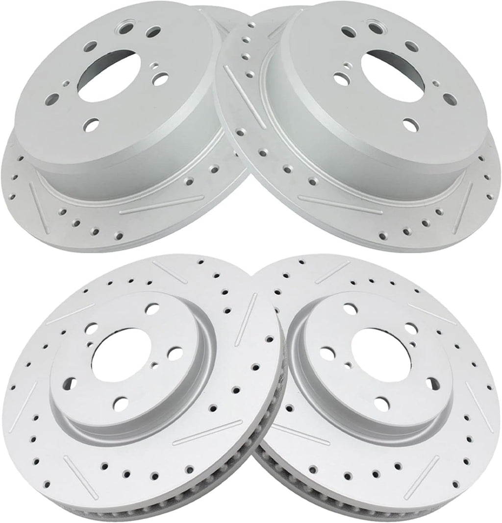 TRQ Performance Front and Rear Brake Rotor Set G Coated Drilled and Slotted Compatible with 2009-2013 Lexus IS250