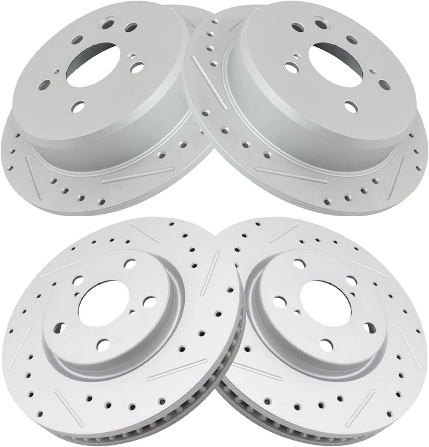TRQ Performance Front and Rear Brake Rotor Set G Coated Drilled and Slotted Compatible with 2009-2013 Lexus IS250