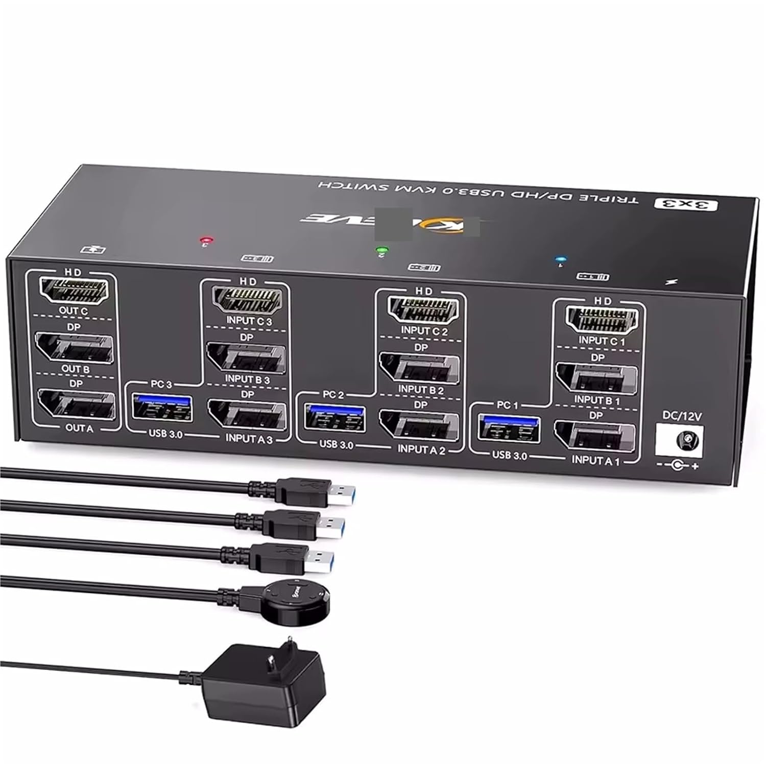 KVM Switch 3 Monitors 3 Computers 8K@60Hz 4K@144Hz, HDMI+2 Displayport KVM Switch Triple Monitor for 3 Computer Share 3 Monitor(EU Plug)