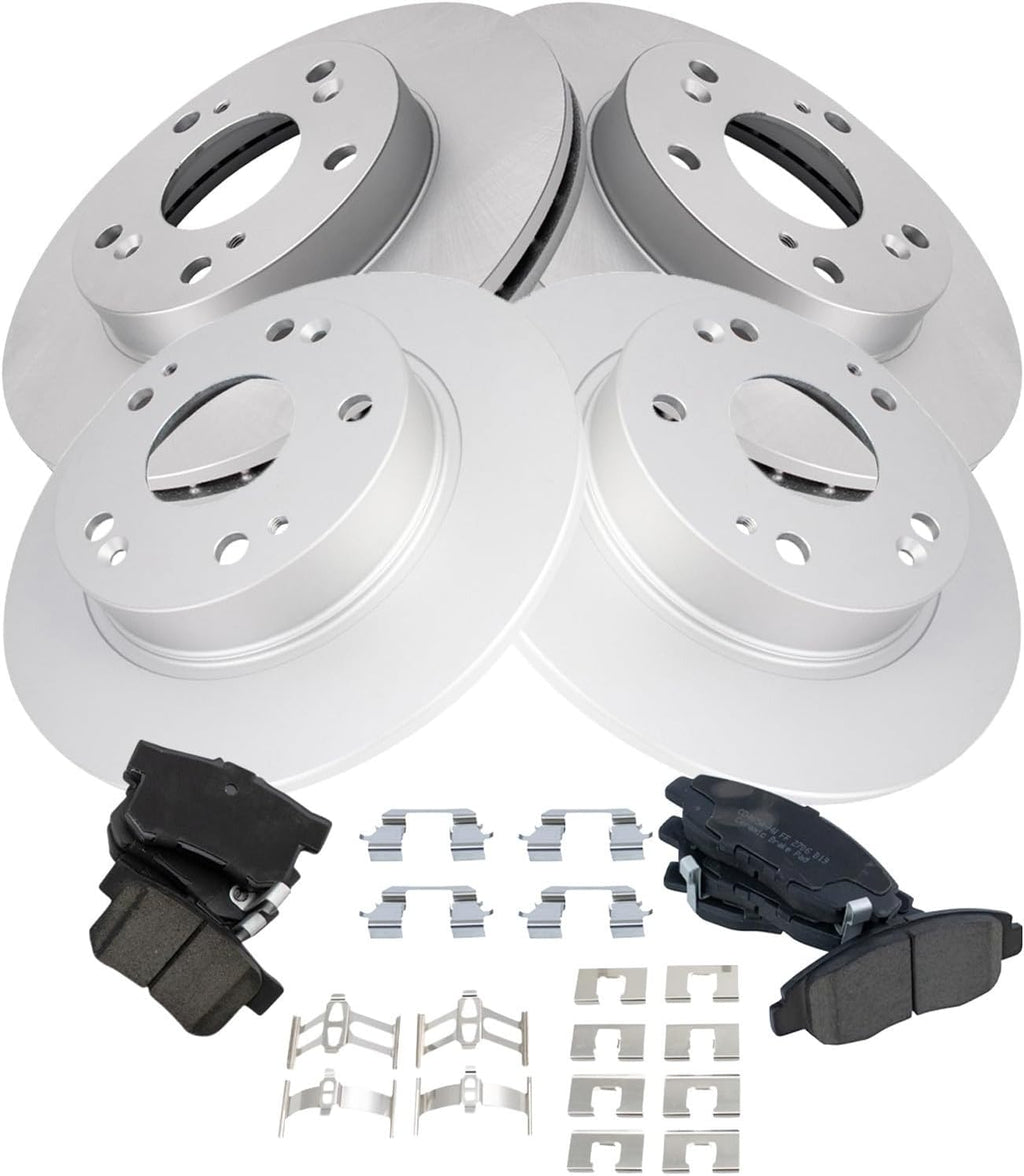 Front and Rear Brake Pad & Rotor Kit, with Chemical Kit Ceramic Premium G-Coated Compatible with 2006-2011 Honda Civic
