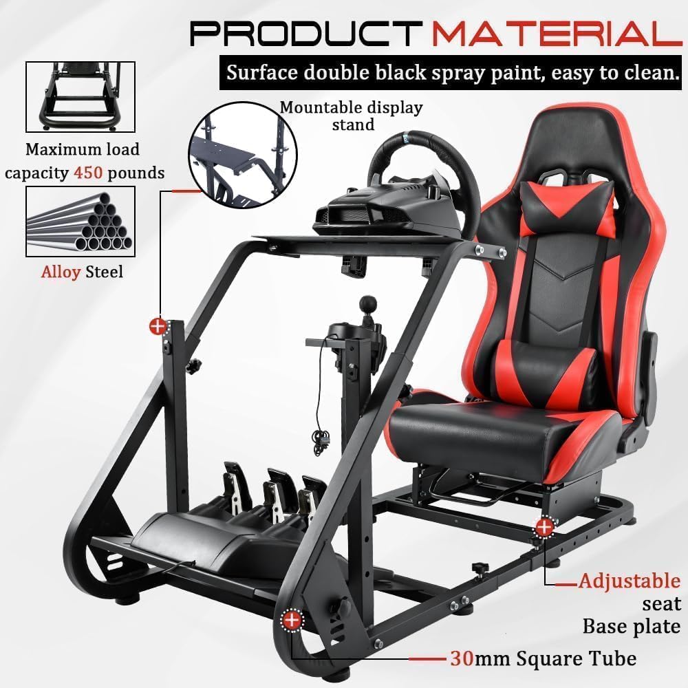 Marada Racing Simulator Cockpit with Comfort Gaming Seat Fit for Logitech G923 G920 G27 G29, for Thrustmaster T300, for Fanatec,Pro Sim Driving Race Stand Mountable Monitor Stand, No Shift Wheel Pedal