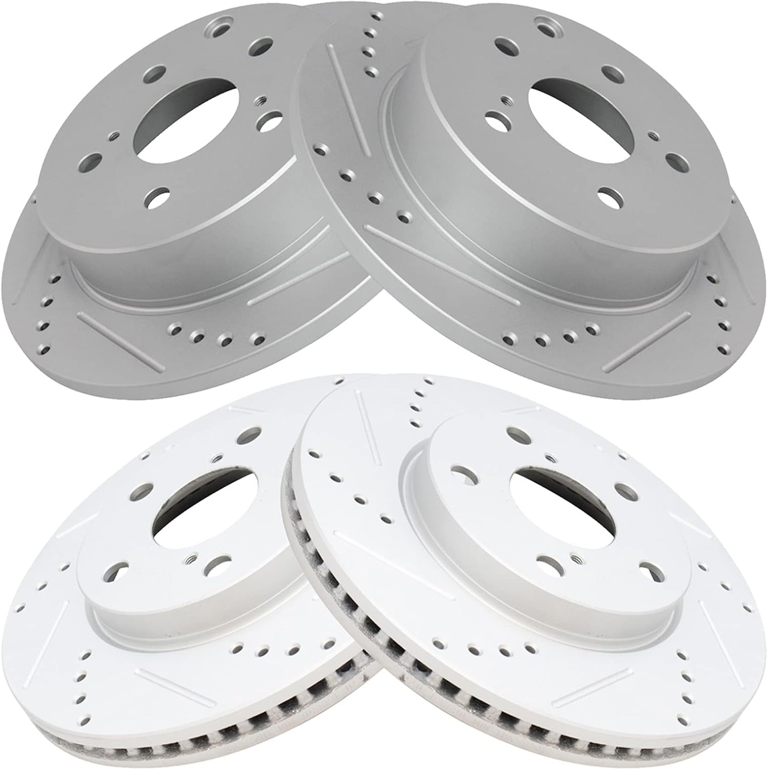 TRQ Performance Front and Rear Brake Rotor Set G Coated Drilled and Slotted Compatible with 2010-2012 Lexus HS250h 2006-2018 Toyota RAV4