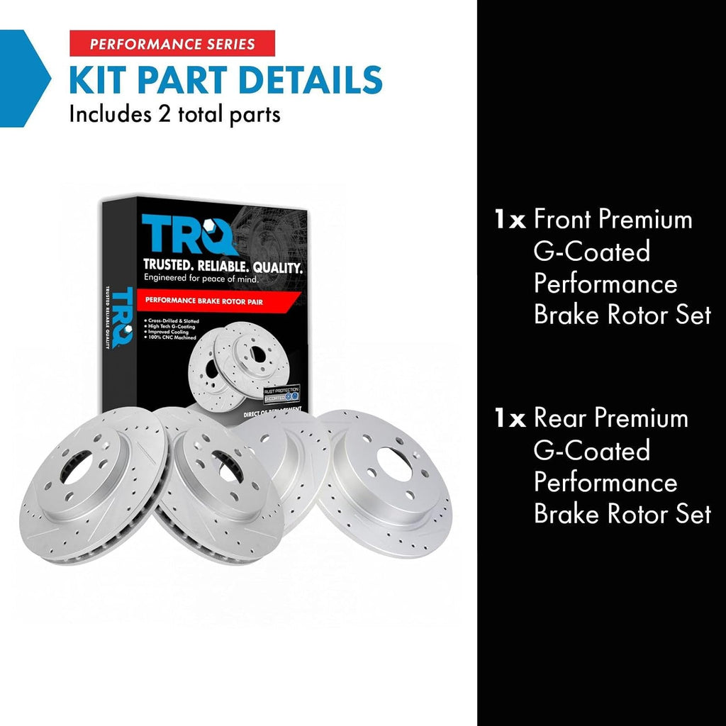 TRQ Performance Front and Rear Brake Rotor Set G Coated Drilled and Slotted Compatible with 2012-2016 Buick LaCrosse 2011-2016 Regal 2013-2015 Chevrolet Malibu 2016 Malibu Limited