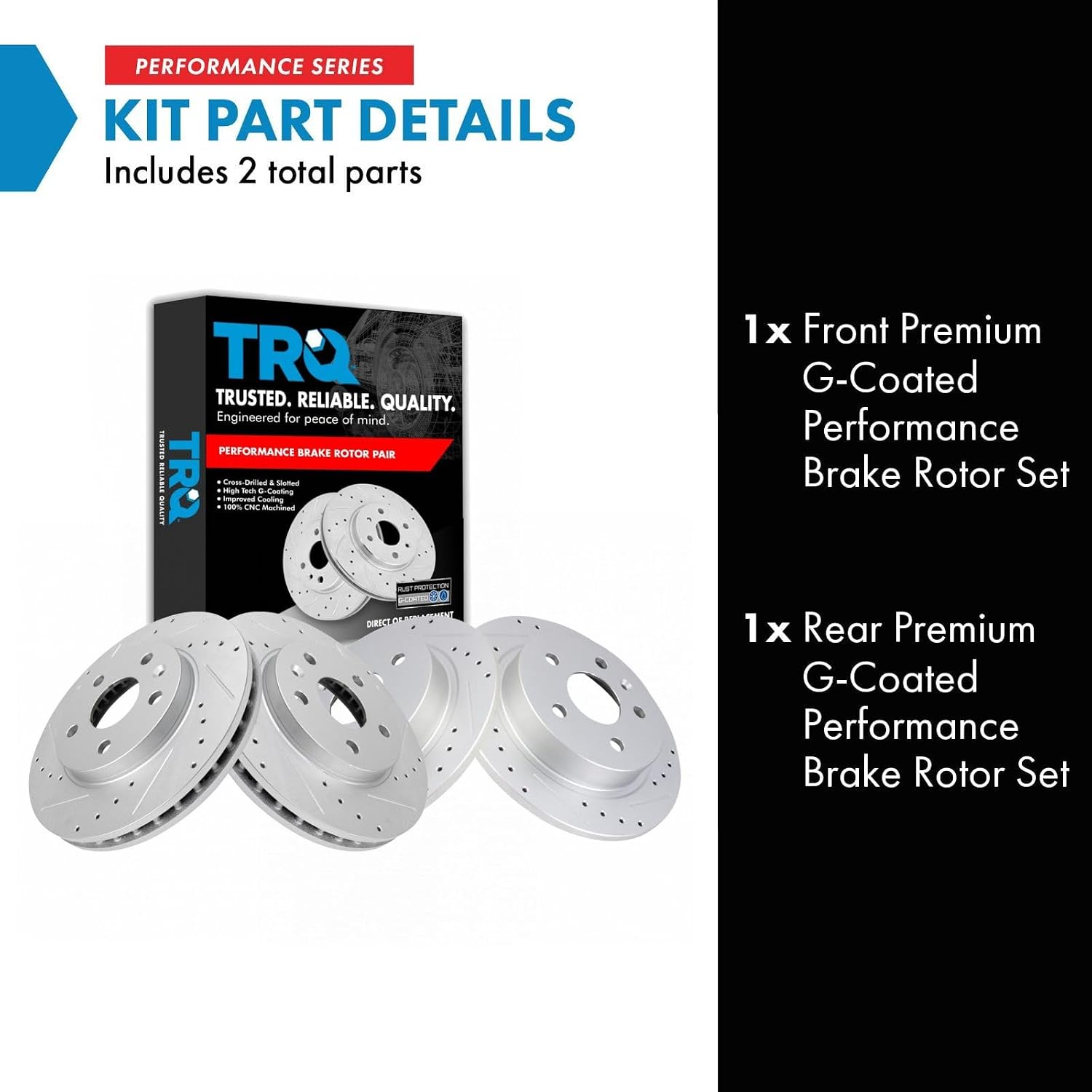 TRQ Performance Front and Rear Brake Rotor Set G Coated Drilled and Slotted Compatible with 2012-2016 Buick LaCrosse 2011-2016 Regal 2013-2015 Chevrolet Malibu 2016 Malibu Limited