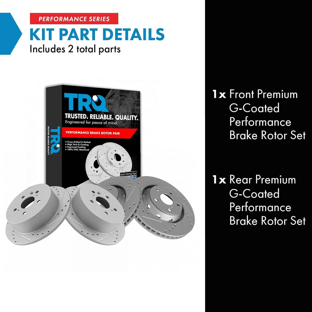TRQ Performance Front and Rear Brake Rotor Set G Coated Drilled and Slotted Compatible with 2009-2015 Toyota Venza