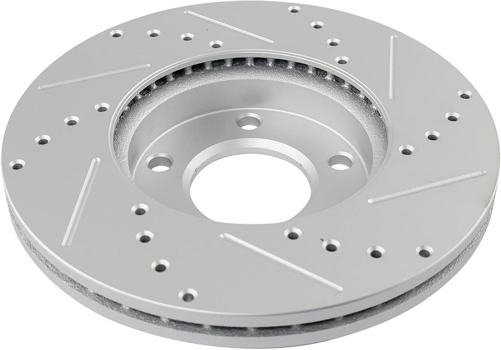 TRQ Front and Rear Performance Brake Rotors Set Premium G-Coated Cross Drilled & Slotted Compatible with 2004-2013 Mazda 3