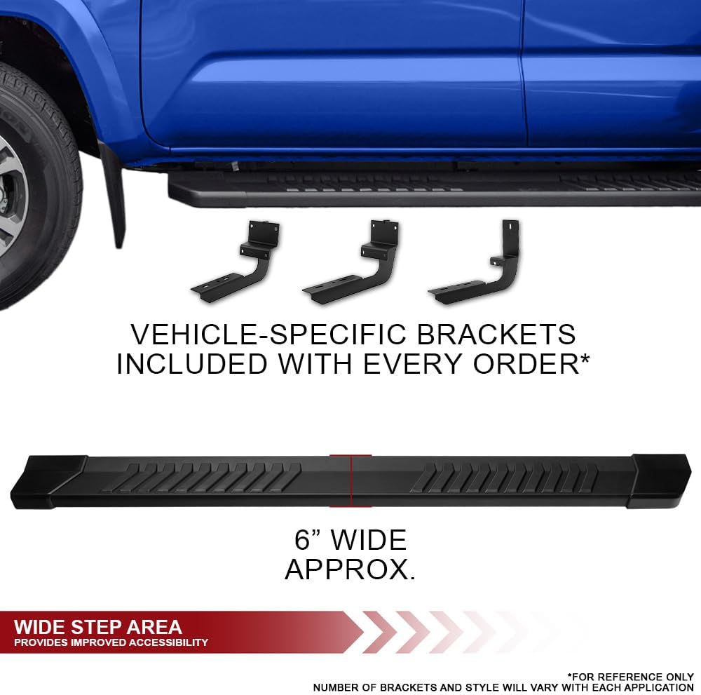 Armordillo 6' OE Style with Polymer Stripes Aluminum Running Boards|Compatible with 2019-2025 Chevy Silverado/GMC Sierra Double (Extended) Cab|8735770|Matte Black|Side Step Nerf Bars