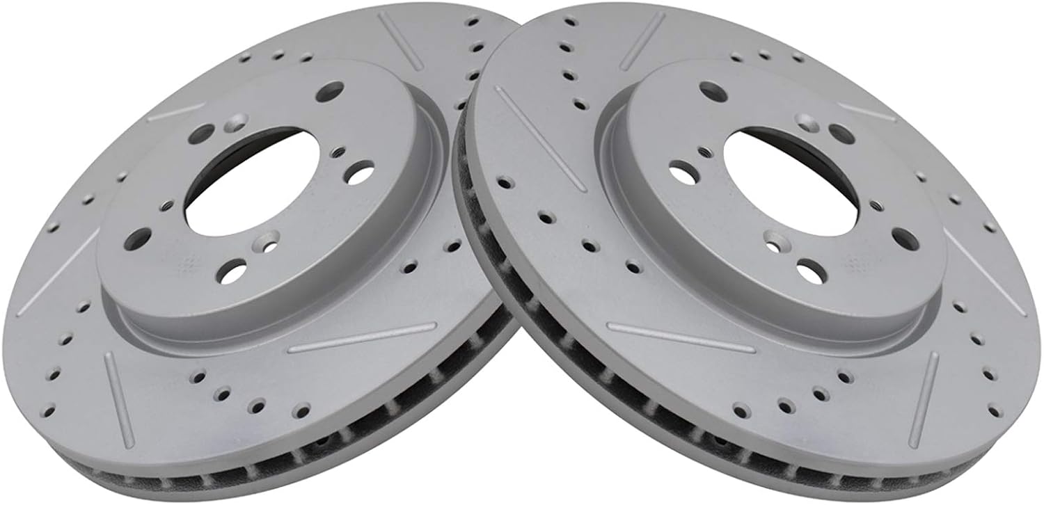 TRQ Performance Front and Rear Brake Rotor Set G Coated Drilled and Slotted Vented Solid Compatible with 2005-2010 Honda Odyssey