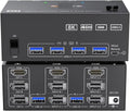 KVM Switch 3 Monitors 2 Computers 8K@60Hz 4K@144Hz, 2 Displayport + HDMI USB3.0 KVM Switch Triple Monitor with 4 USB 3.0 Port(EU Plug)