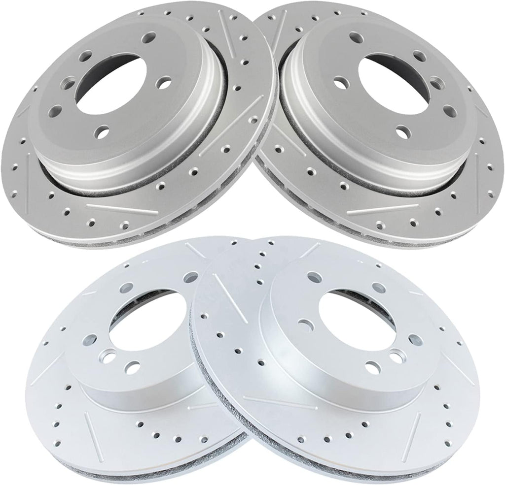 TRQ Performance Front and Rear Brake Rotor Set G Coated Drilled and Slotted Compatible with 2001-2005 BMW 325xi