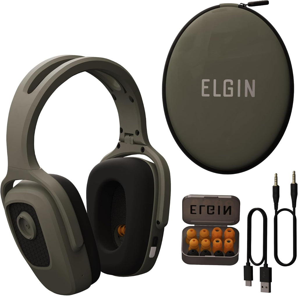Elgin Fury Dual-Defense Safety Headphones with LED Work Light, 3 Wearable Modes (Headphones, Earbuds, Both), Noise Reduction Hearing Protection Headset for Outdoor Hunting, Power Tools, Chainsaw Use