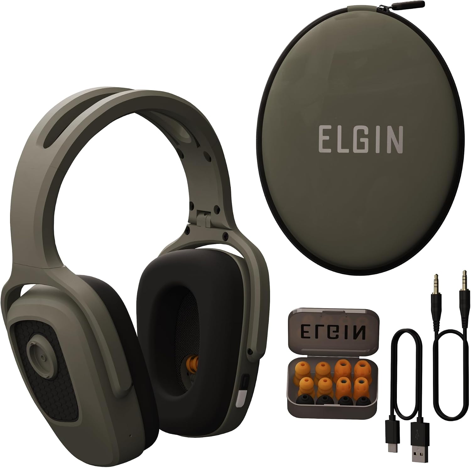 Elgin Fury Dual-Defense Safety Headphones with LED Work Light, 3 Wearable Modes (Headphones, Earbuds, Both), Noise Reduction Hearing Protection Headset for Outdoor Hunting, Power Tools, Chainsaw Use
