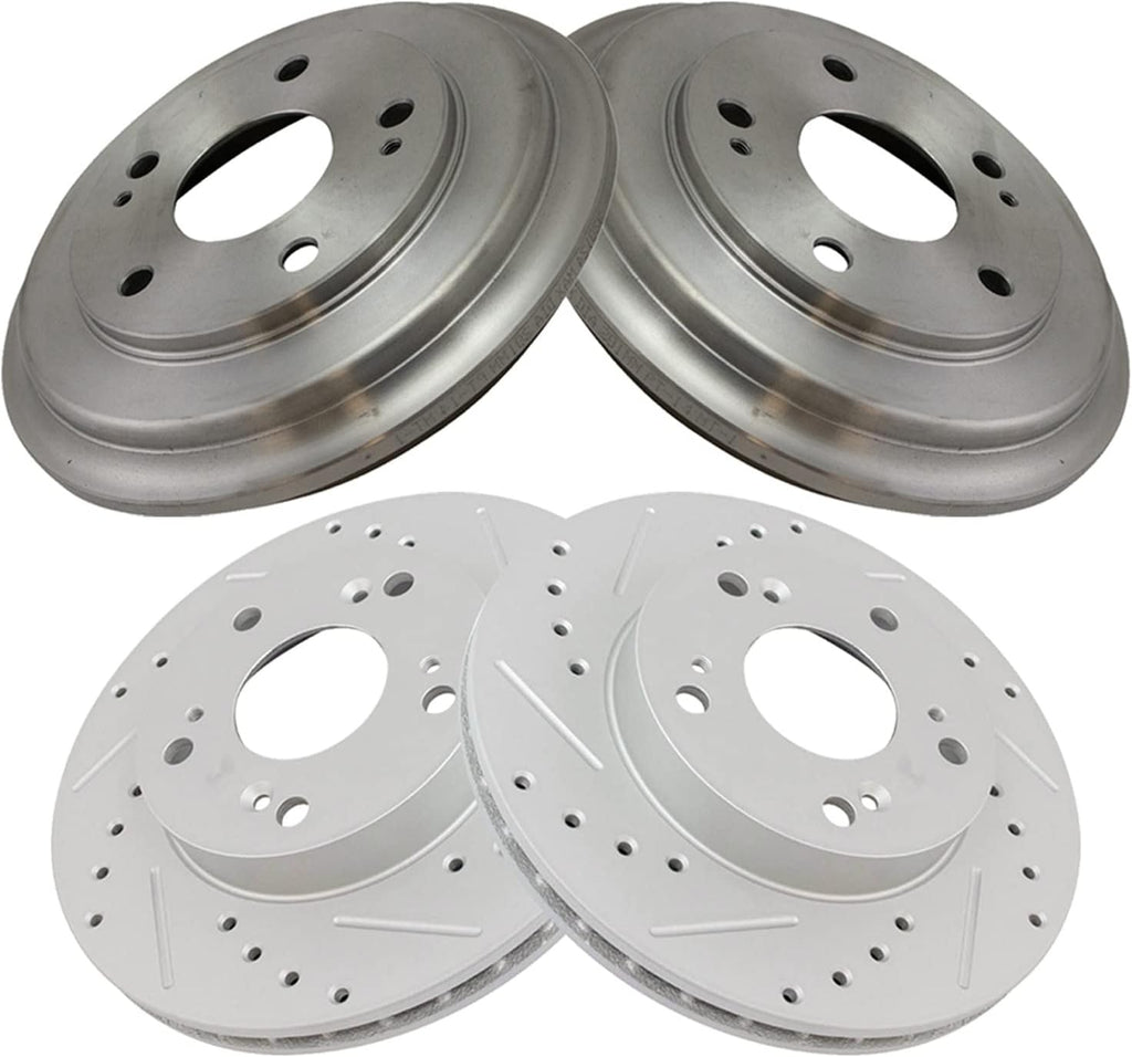 TRQ Performance Front and Rear Brake Rotor Set G Coated Drilled and Slotted Compatible with 2006-2011 Honda Civic
