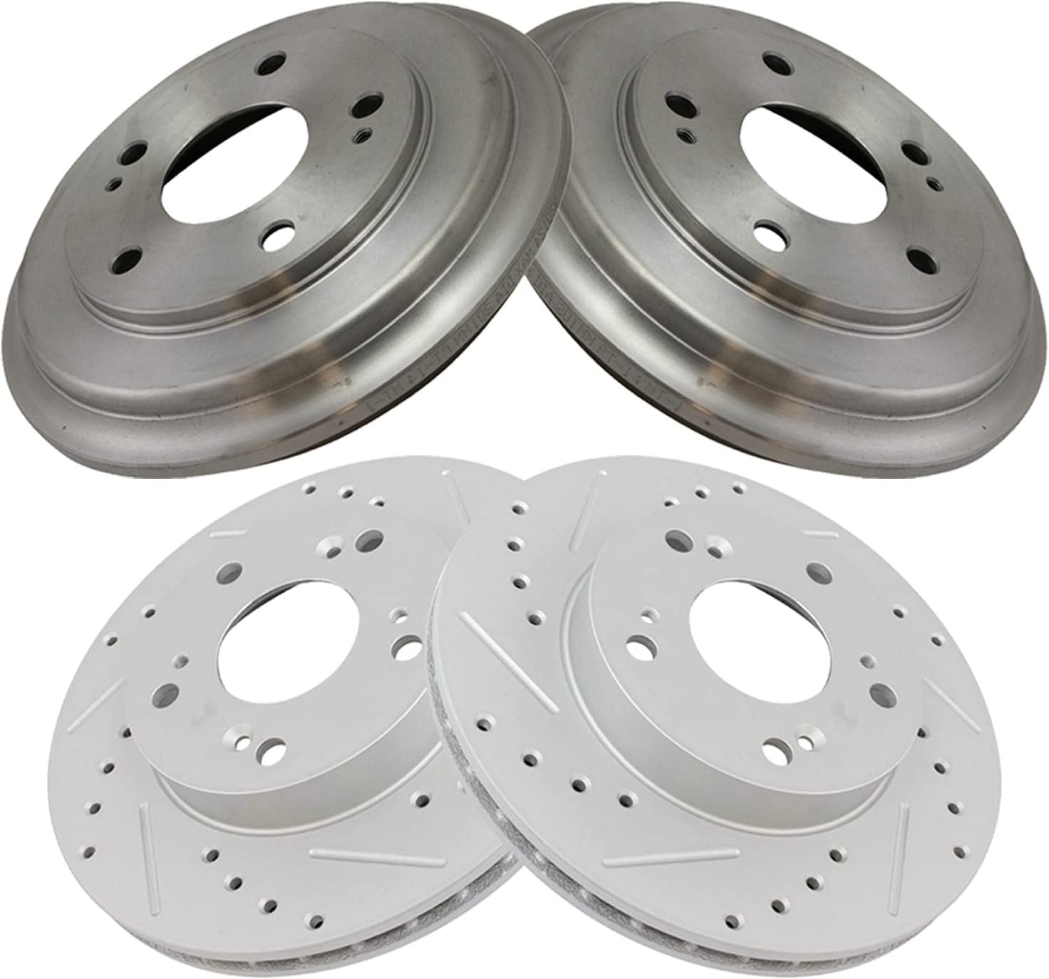 TRQ Performance Front and Rear Brake Rotor Set G Coated Drilled and Slotted Compatible with 2006-2011 Honda Civic