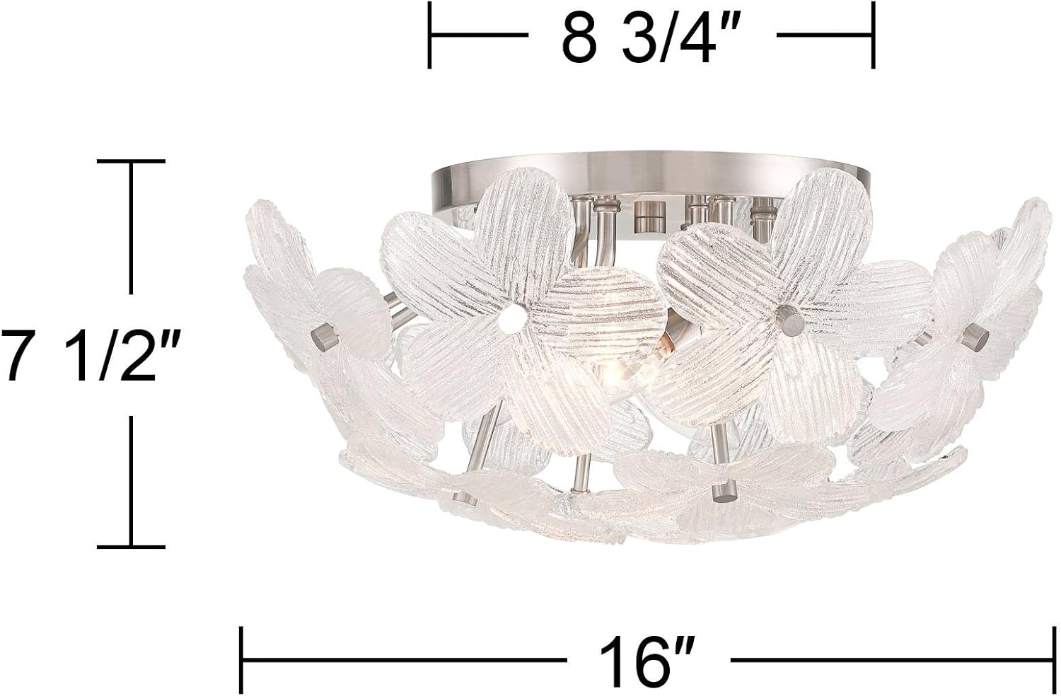 Possini Euro Design Filoli 16' Modern Semi Flush-Mount Ceiling Light Fixture Kitchen Foyer Hallway Flower Unique Silver Brushed Nickel Finish Glass Metal Bedroom Bathroom Entryway Living Room Indoor