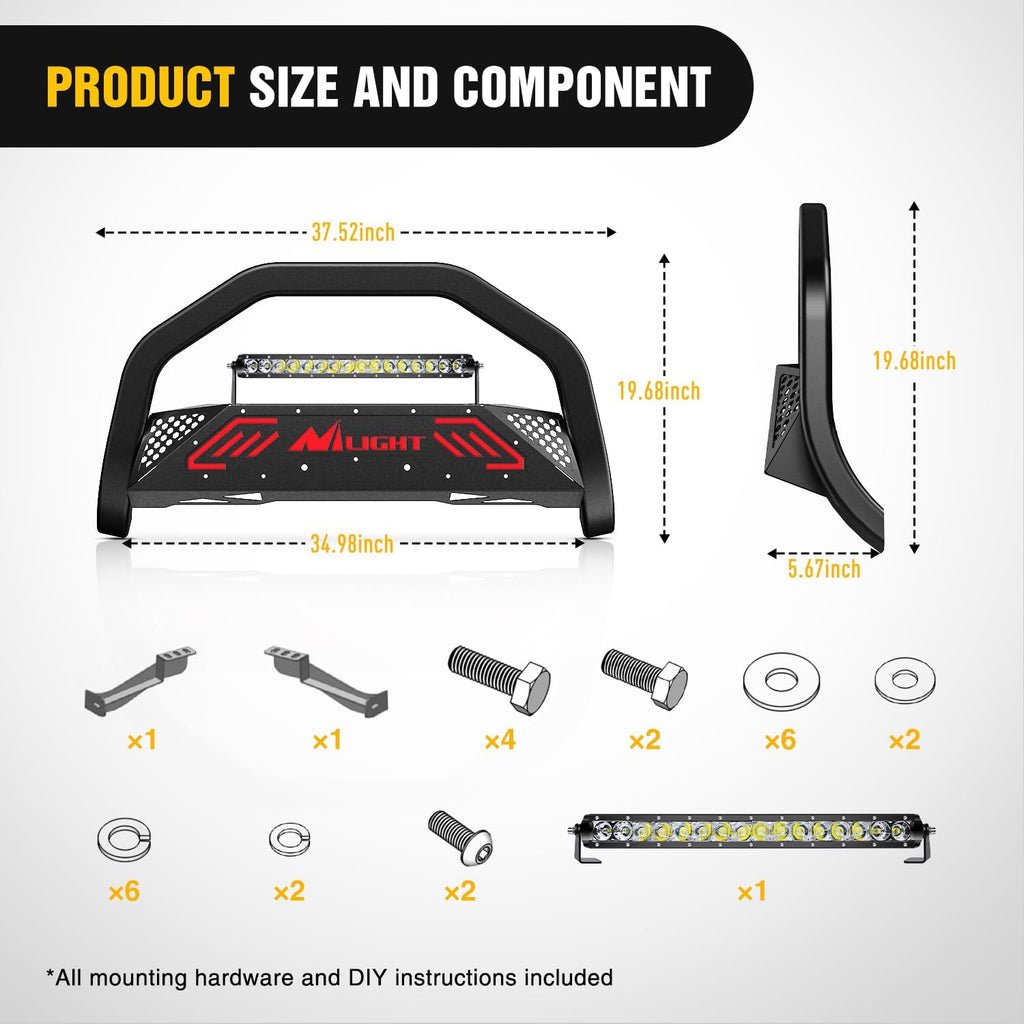 Nilight Bull Bar&License Plate Hole with LED Light Bar Compatible with Toyota Tundra 1999-2006 for Toyota Sequoia 2001-2007 Truck Brush Guard, Front Bumper Push Bar w/Grille Skid Plate Light Mount