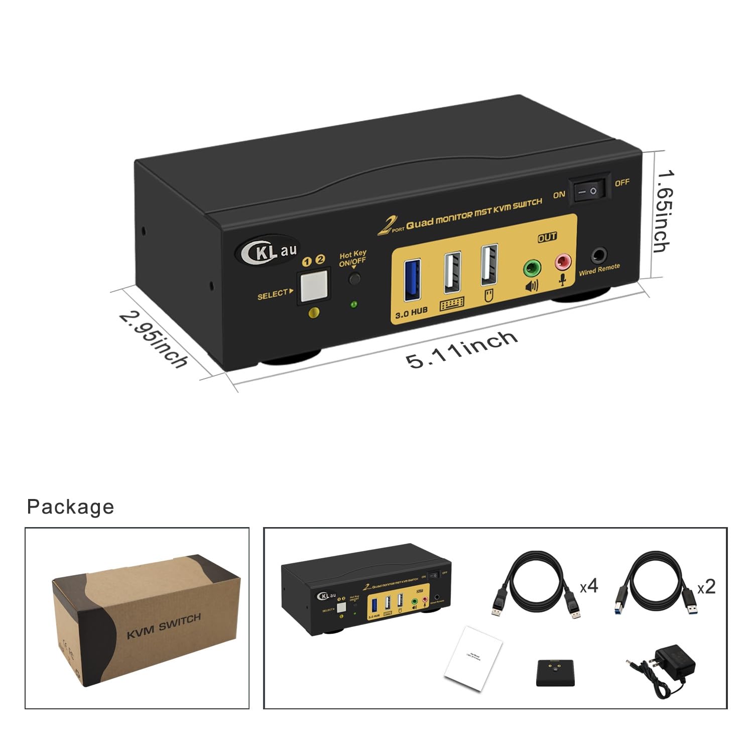 MST Displayport HDMI KVM Switch Quad Monitor, (2 DP In, 2 DP + 2 HDMI Out), 4K60Hz 2K144Hz 2 Computers 4 Monitors Switcher with Cables, Audio, Microphone and Hub Support Keyboard Mouse Switching