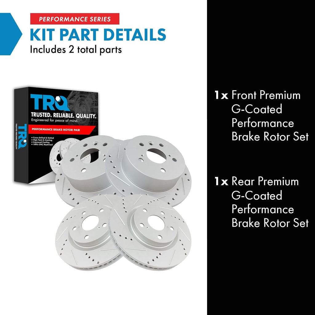 TRQ Performance Front and Rear Brake Rotor Set Coated Drilled Slotted Compatible with 2013-2018 Lexus ES300h ES350 2013-2018 Toyota Avalon 2012-2017 Toyota Camry