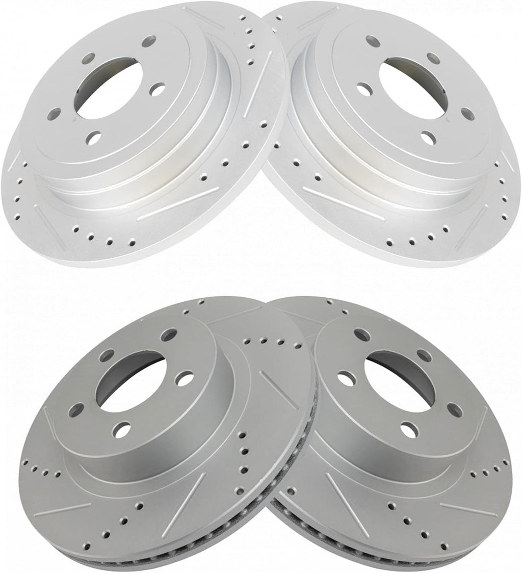 TRQ Performance Front and Rear Brake Rotor Set G Coated Drilled and Slotted Compatible with 2003 Ford Explorer Sport 2003-2005 Explorer Sport Trac