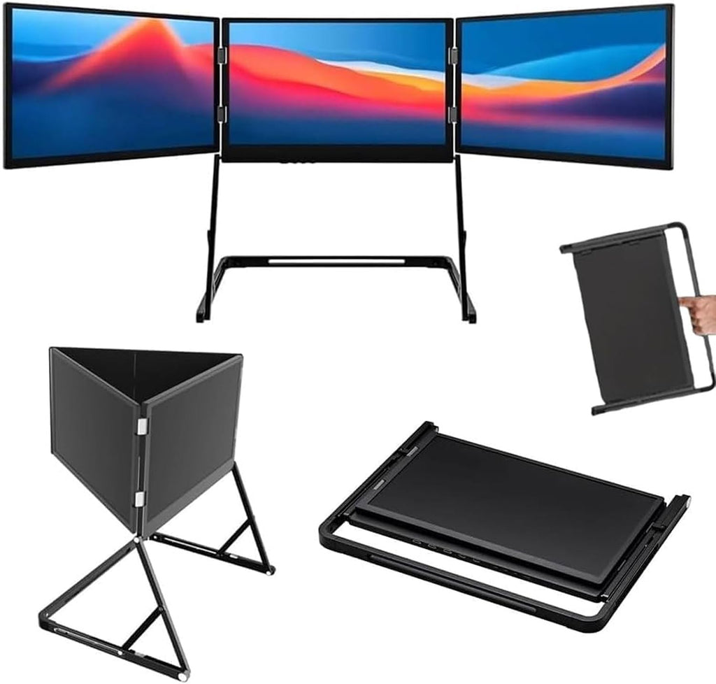 15.6' Tri-Screen Monitor Extender,1080P FHD IPS Display,USB-C HDMIs Foldable Triple Monitor,100% sRGB,HDMIs/USB-C Pulg n Play,for Office & Remote Work