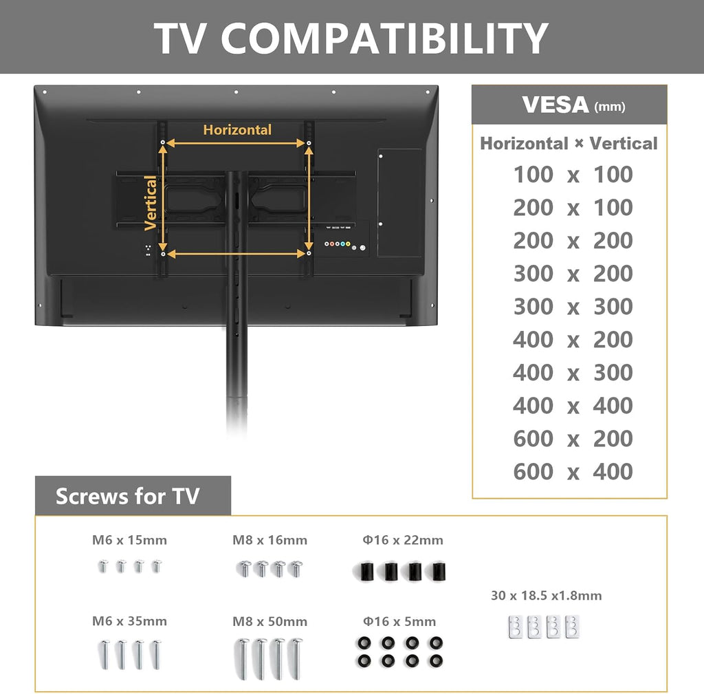 TVON Mobile Dual TV Stand for Two 32-65 Inch Plasma LCD LED Smart Flat Panel Curved TV Monitor Screens, Rolling Cart with Wheels, Tilt TV Mount Floor Stand, Hold up to 132 lbs