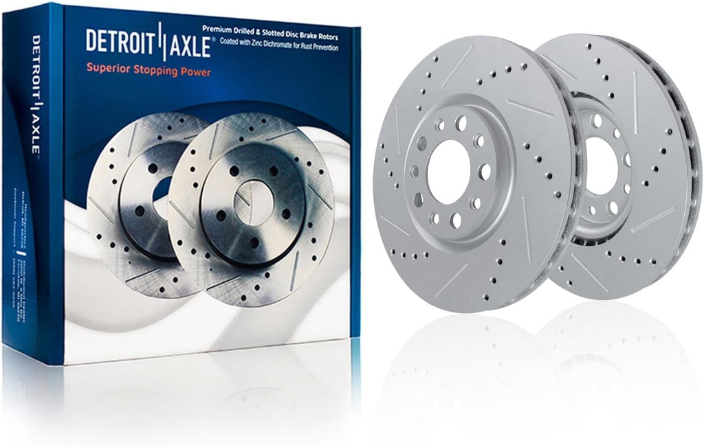 Detroit Axle - Front Brake Kit for 2016 2017 2018 2019 2020 Chevrolet Camaro Drilled and Slotted Disc Brake Rotors Ceramic Brakes Pads Replacement : 12.64' inch Rotor