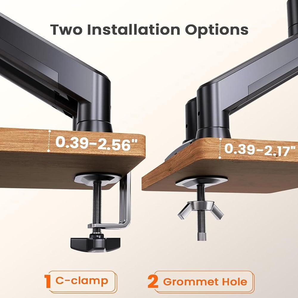 Adjustable Dual-Screen Monitor Stand,13-32 Inch Screen,Pneumatic Spring,360° Rotation,2 Installation Method,Vesa Mount,22lbs Load Capacity,Flexible Adjustment,Black