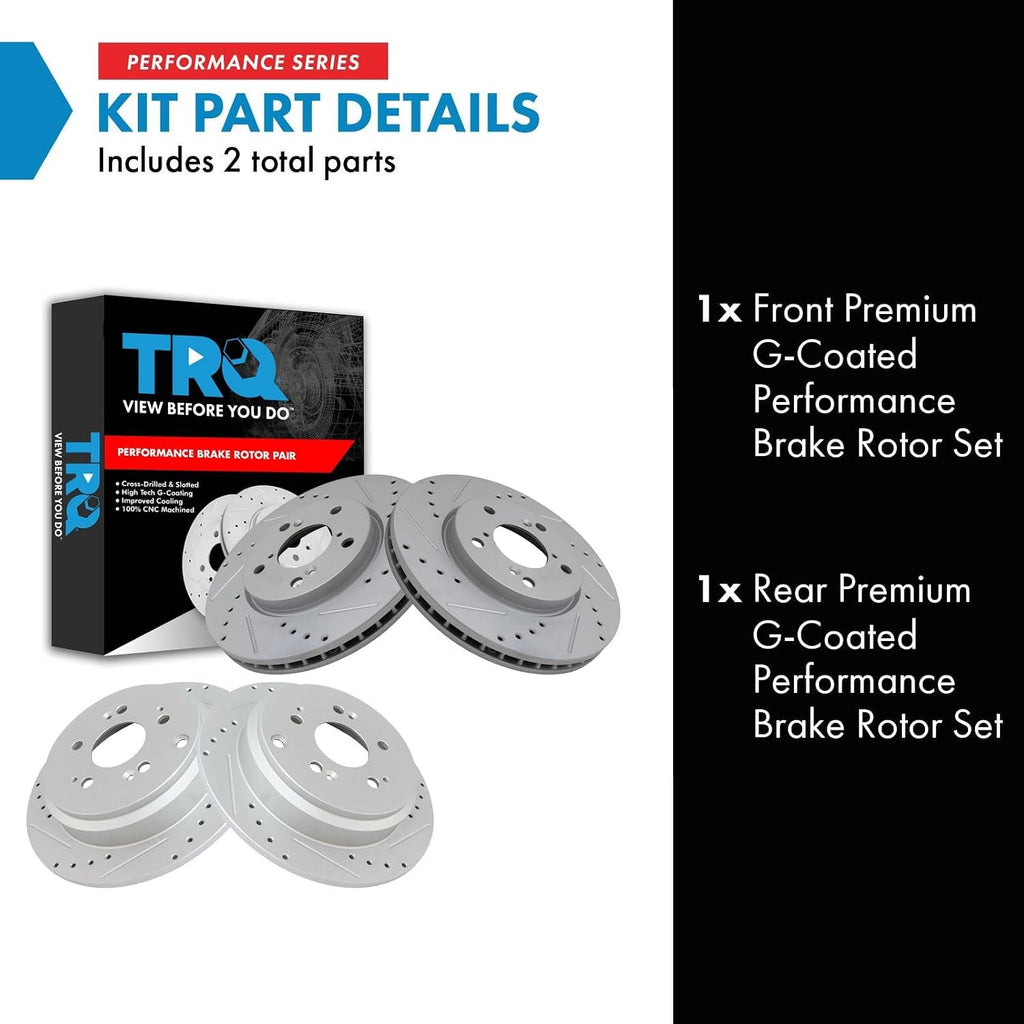 TRQ Performance Front and Rear Brake Rotor Set G Coated Drilled and Slotted Vented Solid Compatible with 2005-2010 Honda Odyssey