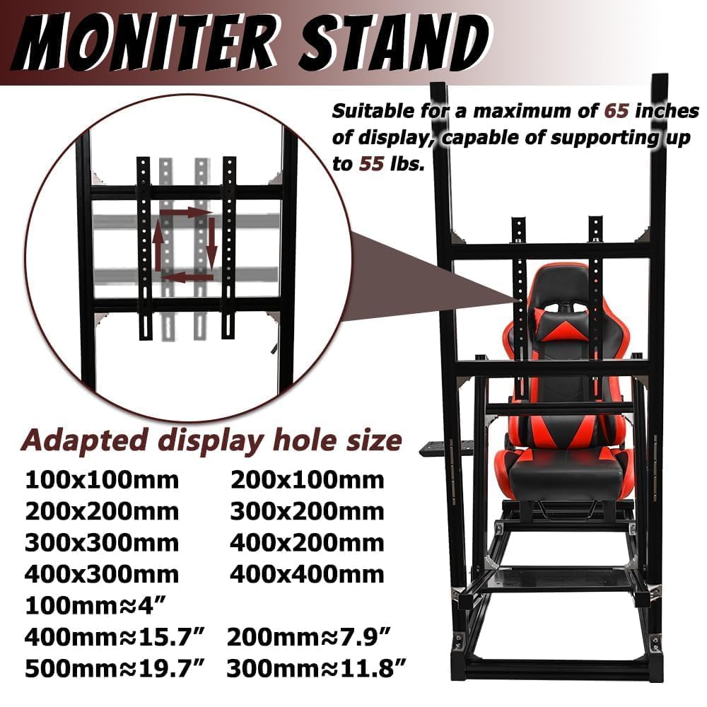 Supllueer Racing Simulator Cockpit with Monitor Stand Racing Seat Formula 1 and GT Racing Fit for Logitech GPRO G29 G920,for Thrustmaster T300,for Fanatec NO Display Steering Wheel Pedal Shifter