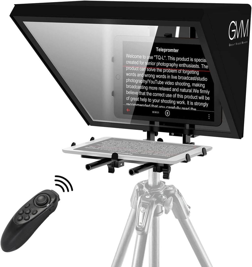 GVM Teleprompters for ipad Tablet DSLR Camera Portable 18'' Teleprompter Kit with Remote Control & App,Solid Aluminum Constructions,Colorless Spectroscope,Ultra HD Wide-Angle Lens