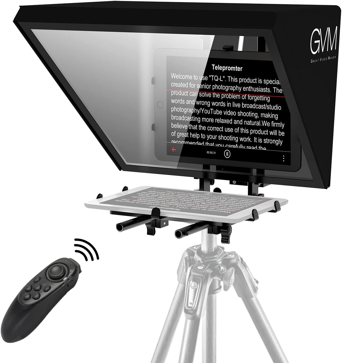 GVM Teleprompters for ipad Tablet DSLR Camera Portable 18'' Teleprompter Kit with Remote Control & App,Solid Aluminum Constructions,Colorless Spectroscope,Ultra HD Wide-Angle Lens