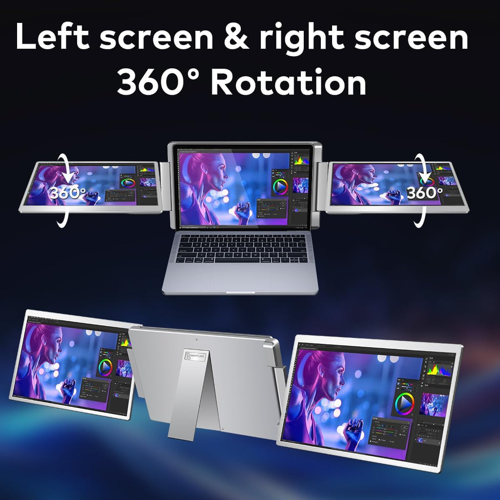 Triple Display Laptop Monitor Bundle – 16' QHD + 15.6' FHD Screen Extenders, Detachable Dual Monitors for 12-18.5' Laptops – Plug & Play, Works with Windows/Mac/Android/Chrome/PS