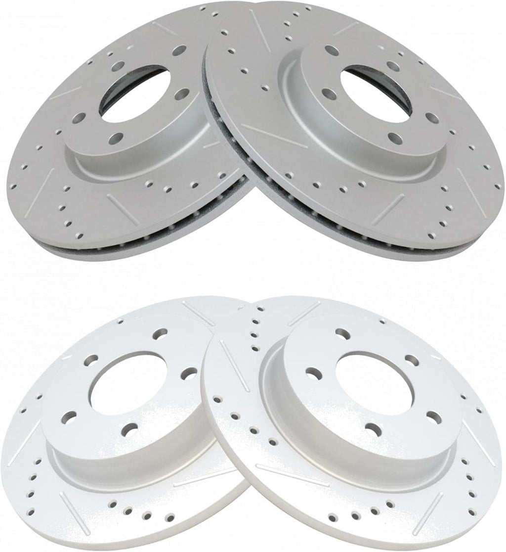 TRQ Performance Front and Rear Brake Rotor Set G Coated Drilled and Slotted Compatible with 2004-2013 Mazda 3